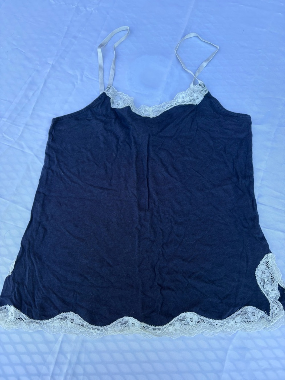 aerie Navy Blue Chemise with Cream Lace Trim